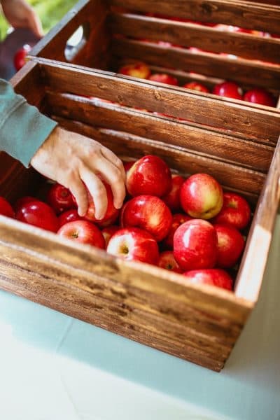 Apples in wooden box